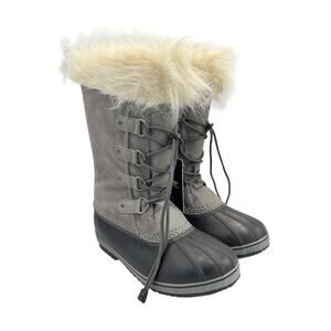 Sorel NEW Joan of Arctic YOUTH Waterproof Faux Fur Trim Gray Tall Winter Boots